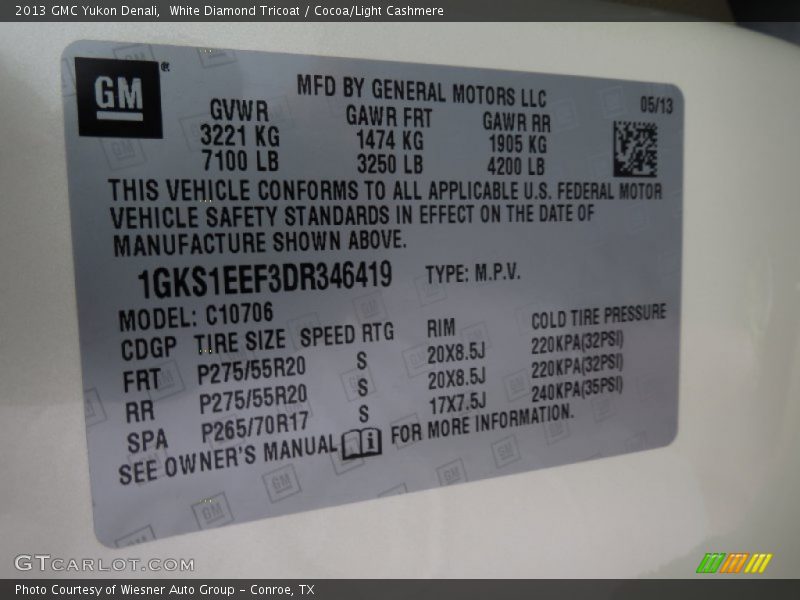 White Diamond Tricoat / Cocoa/Light Cashmere 2013 GMC Yukon Denali