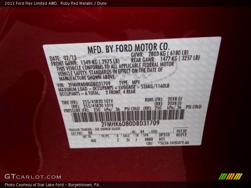 Ruby Red Metallic / Dune 2013 Ford Flex Limited AWD