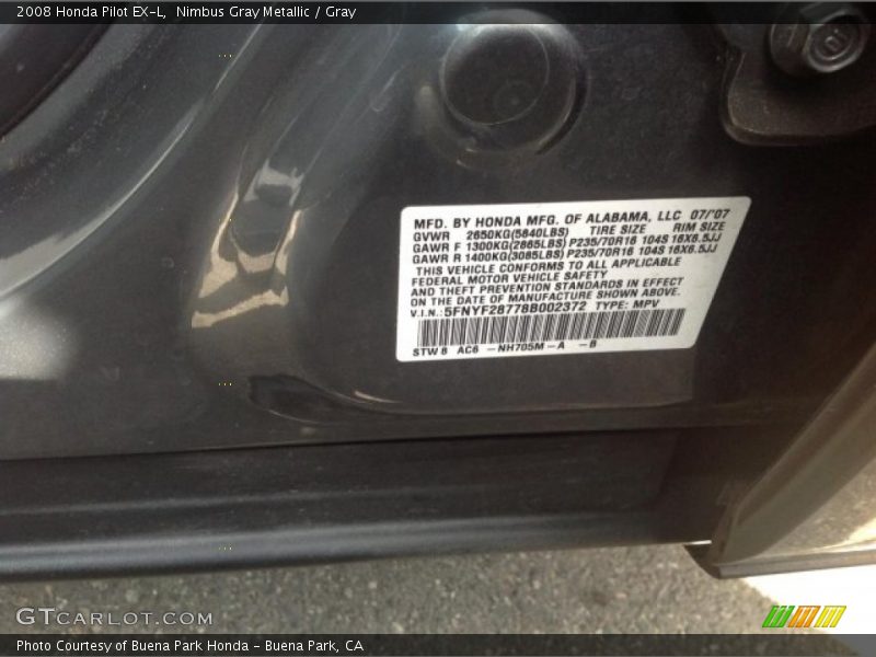 Nimbus Gray Metallic / Gray 2008 Honda Pilot EX-L
