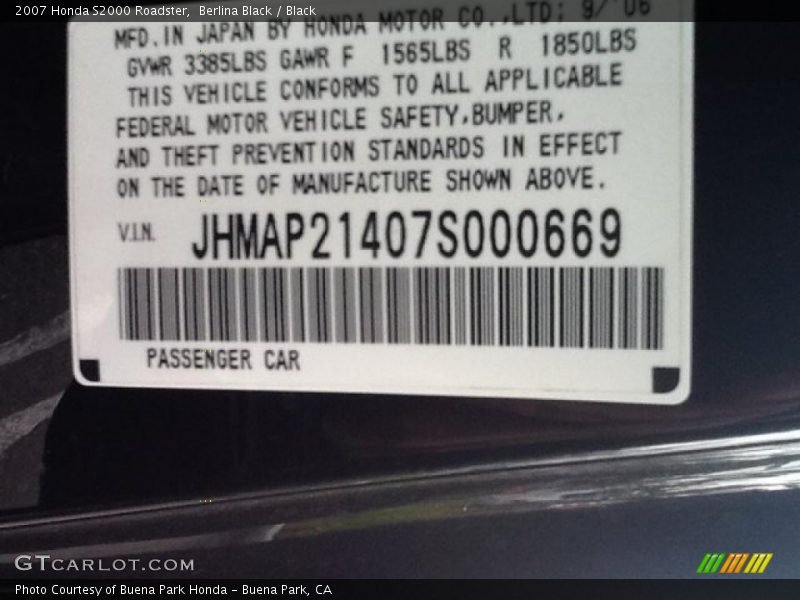 Berlina Black / Black 2007 Honda S2000 Roadster