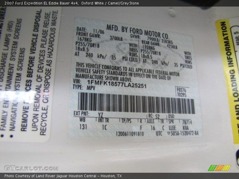Oxford White / Camel/Grey Stone 2007 Ford Expedition EL Eddie Bauer 4x4