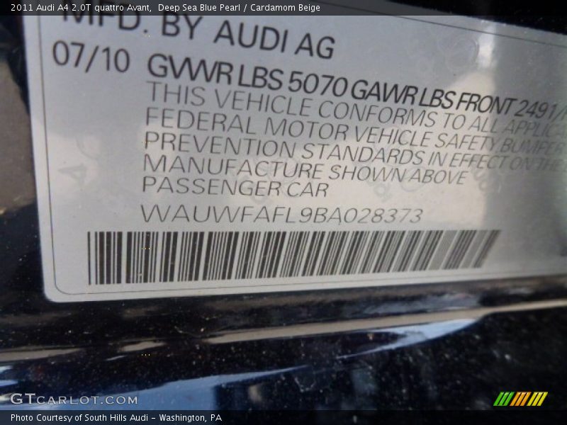 Deep Sea Blue Pearl / Cardamom Beige 2011 Audi A4 2.0T quattro Avant