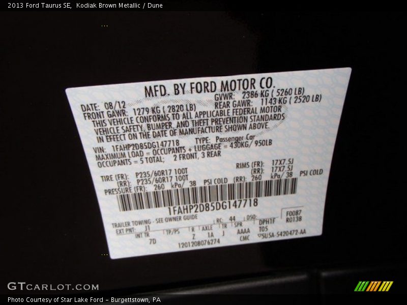 Kodiak Brown Metallic / Dune 2013 Ford Taurus SE