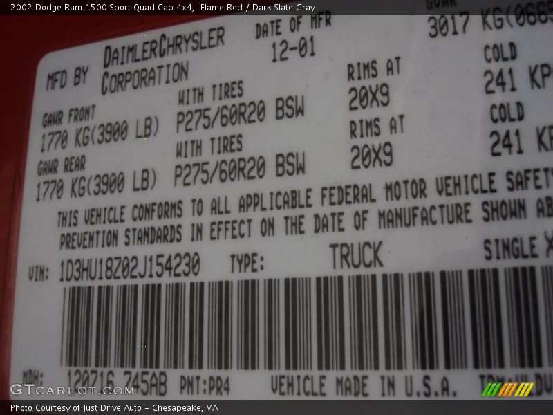 Flame Red / Dark Slate Gray 2002 Dodge Ram 1500 Sport Quad Cab 4x4