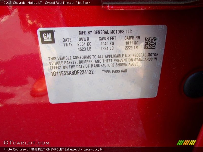 Crystal Red Tintcoat / Jet Black 2013 Chevrolet Malibu LT