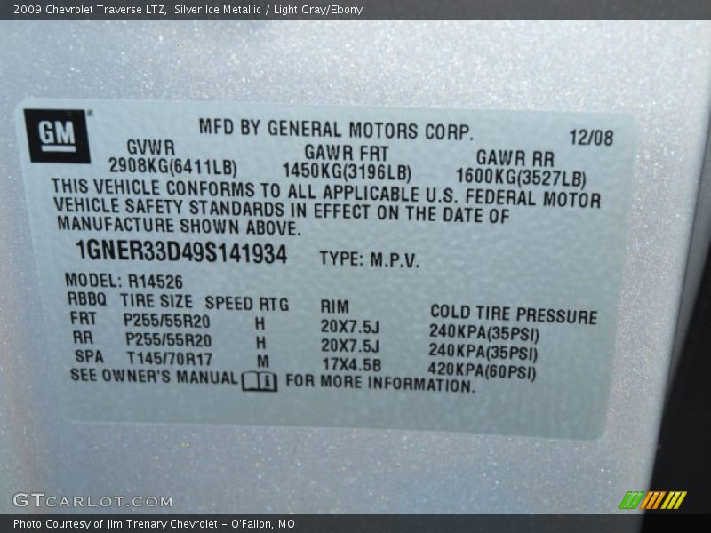 Silver Ice Metallic / Light Gray/Ebony 2009 Chevrolet Traverse LTZ