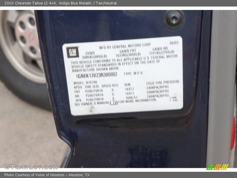 Indigo Blue Metallic / Tan/Neutral 2003 Chevrolet Tahoe LS 4x4