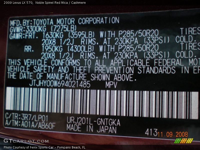 Noble Spinel Red Mica / Cashmere 2009 Lexus LX 570