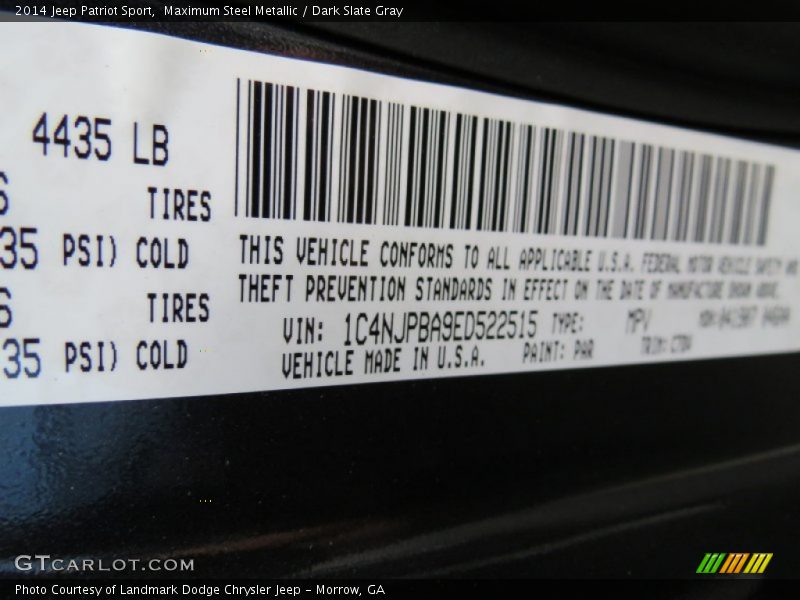 2014 Patriot Sport Maximum Steel Metallic Color Code PAR