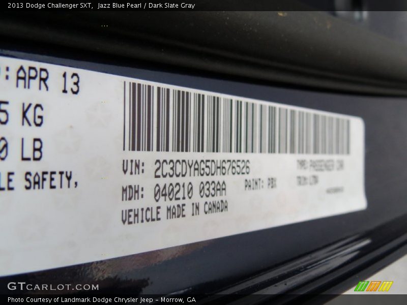Jazz Blue Pearl / Dark Slate Gray 2013 Dodge Challenger SXT