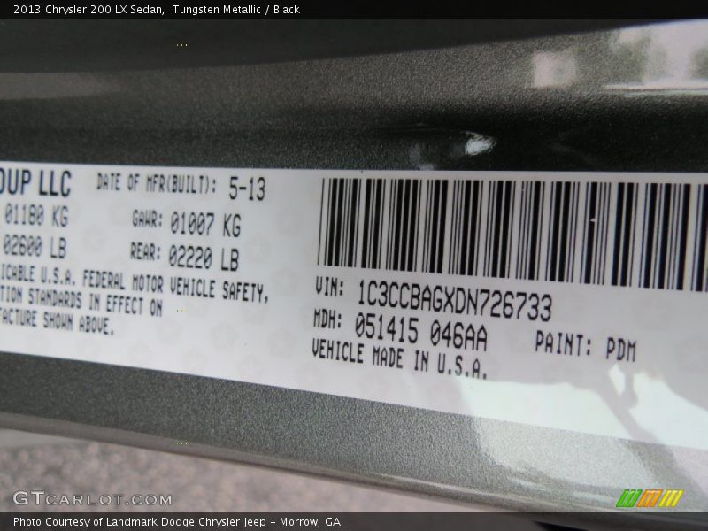 Tungsten Metallic / Black 2013 Chrysler 200 LX Sedan