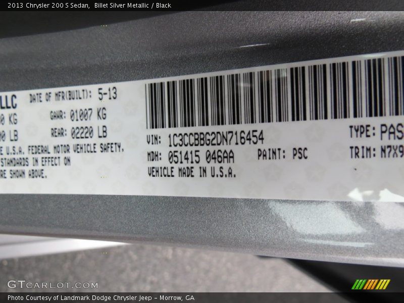 Billet Silver Metallic / Black 2013 Chrysler 200 S Sedan