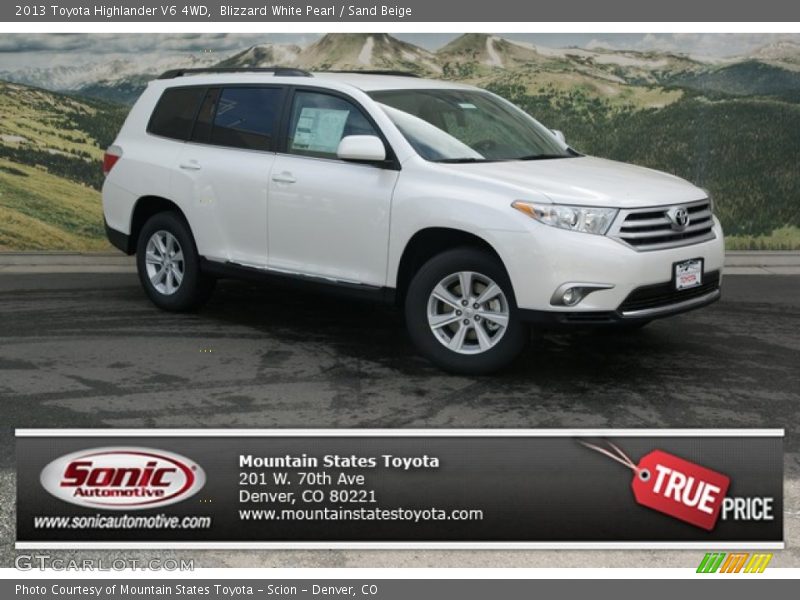 Blizzard White Pearl / Sand Beige 2013 Toyota Highlander V6 4WD