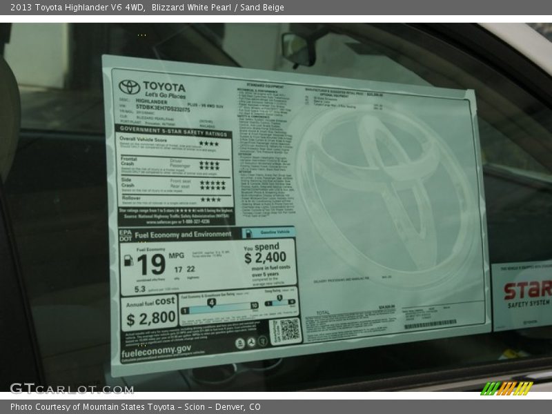 Blizzard White Pearl / Sand Beige 2013 Toyota Highlander V6 4WD