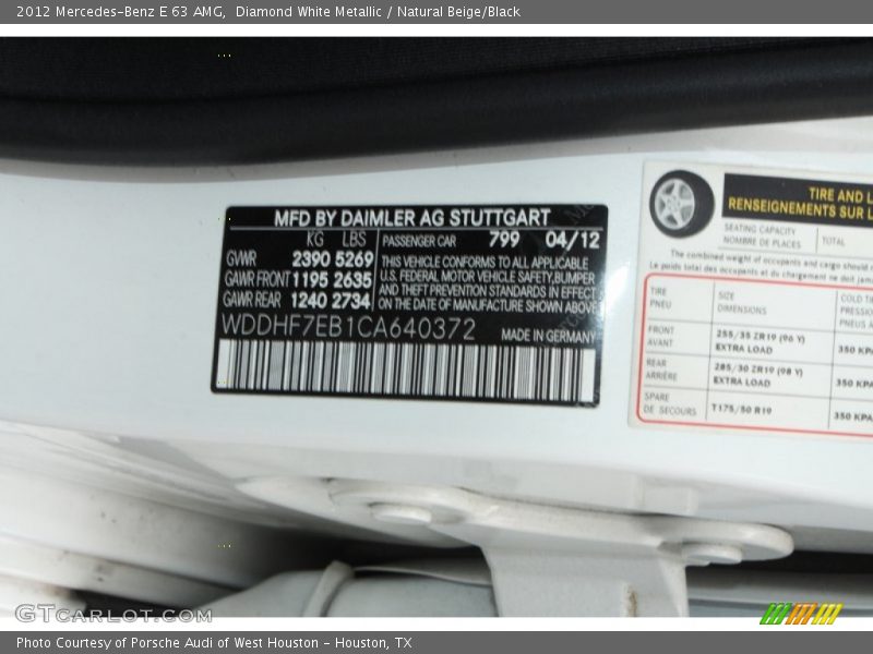 2012 E 63 AMG Diamond White Metallic Color Code 799