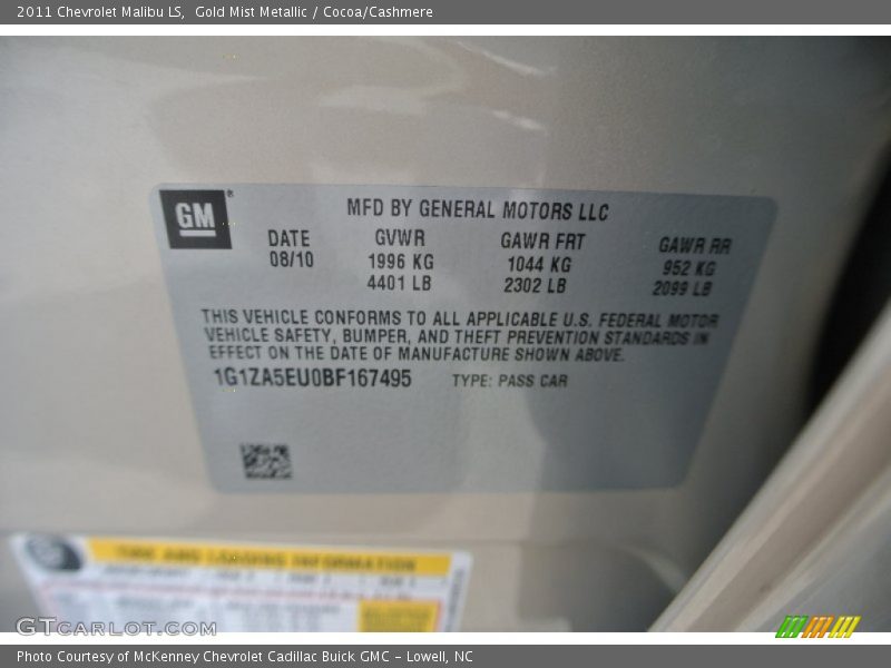 Gold Mist Metallic / Cocoa/Cashmere 2011 Chevrolet Malibu LS