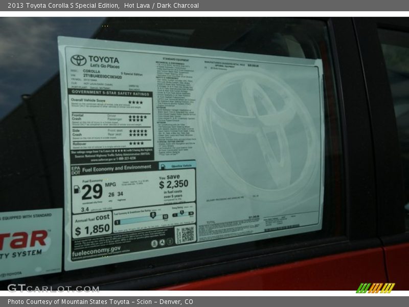  2013 Corolla S Special Edition Window Sticker