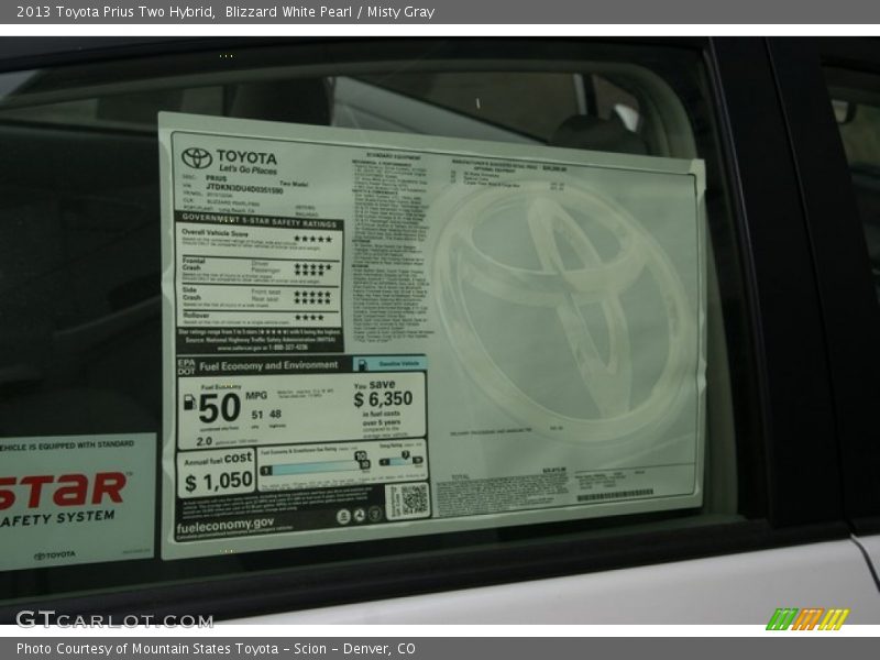 Blizzard White Pearl / Misty Gray 2013 Toyota Prius Two Hybrid