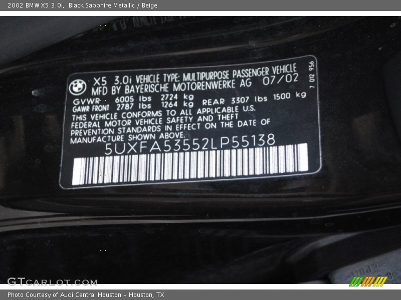 Black Sapphire Metallic / Beige 2002 BMW X5 3.0i