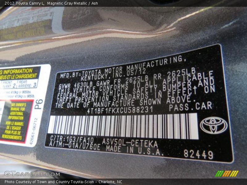 2012 Camry L Magnetic Gray Metallic Color Code 1G3