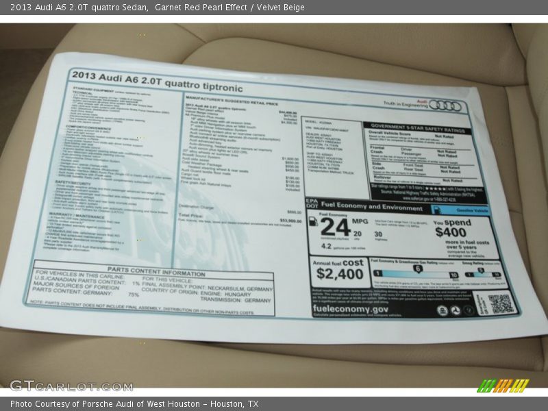  2013 A6 2.0T quattro Sedan Window Sticker