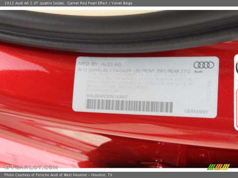 Garnet Red Pearl Effect / Velvet Beige 2013 Audi A6 2.0T quattro Sedan