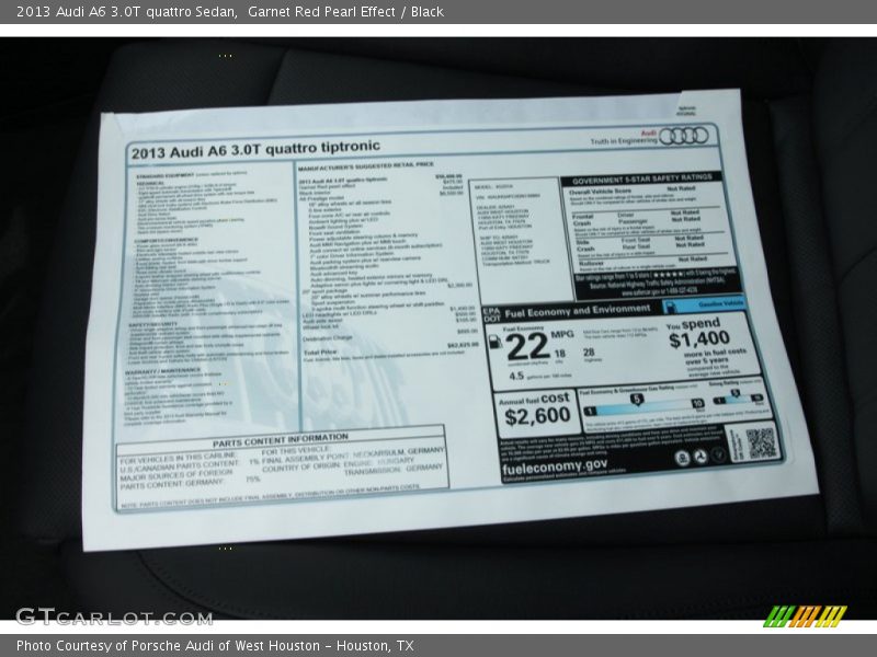  2013 A6 3.0T quattro Sedan Window Sticker