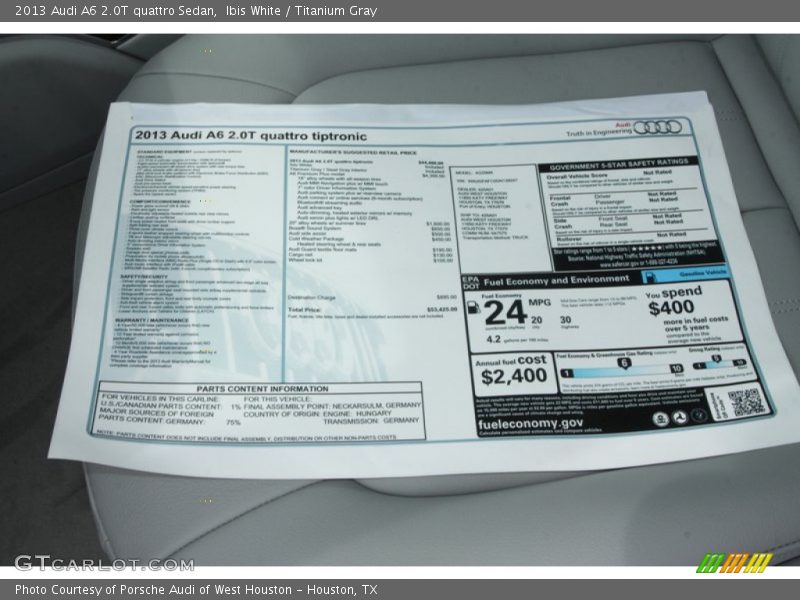  2013 A6 2.0T quattro Sedan Window Sticker