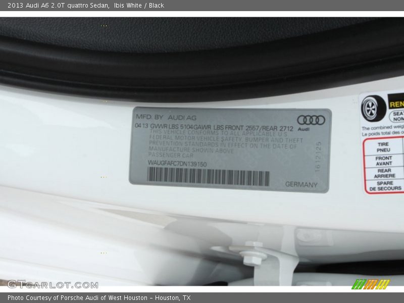 Ibis White / Black 2013 Audi A6 2.0T quattro Sedan
