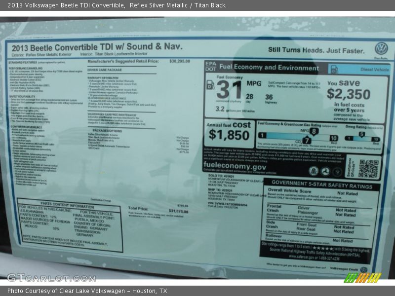  2013 Beetle TDI Convertible Window Sticker