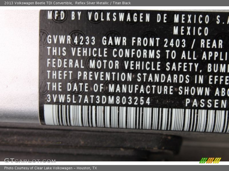 Reflex Silver Metallic / Titan Black 2013 Volkswagen Beetle TDI Convertible