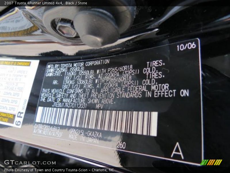 2007 4Runner Limited 4x4 Black Color Code 202