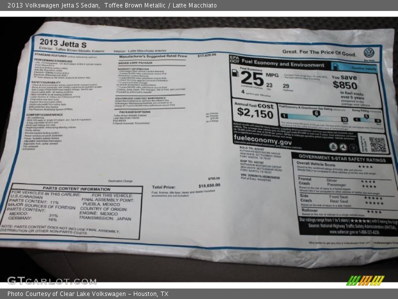 Toffee Brown Metallic / Latte Macchiato 2013 Volkswagen Jetta S Sedan