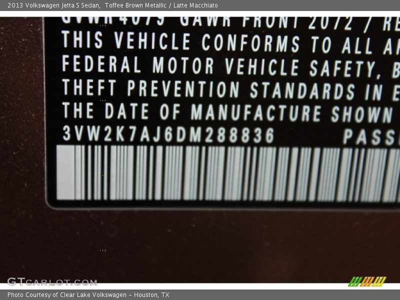 Toffee Brown Metallic / Latte Macchiato 2013 Volkswagen Jetta S Sedan
