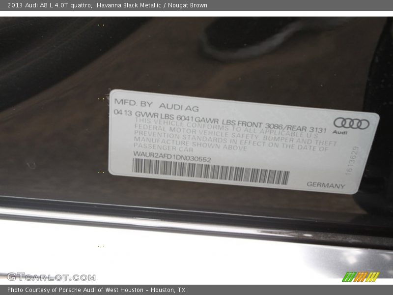 Havanna Black Metallic / Nougat Brown 2013 Audi A8 L 4.0T quattro