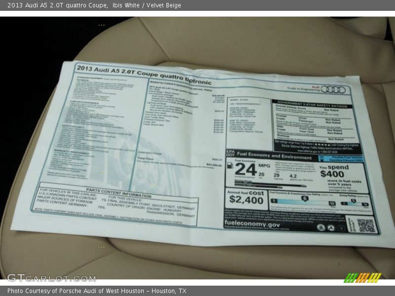  2013 A5 2.0T quattro Coupe Window Sticker