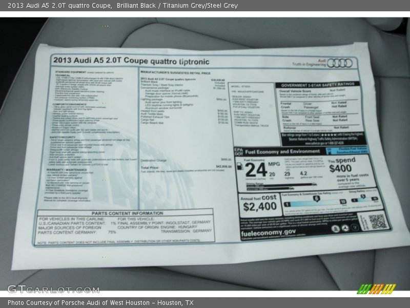  2013 A5 2.0T quattro Coupe Window Sticker