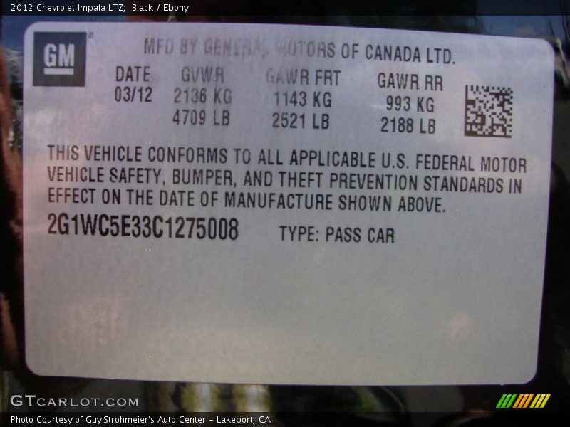Black / Ebony 2012 Chevrolet Impala LTZ