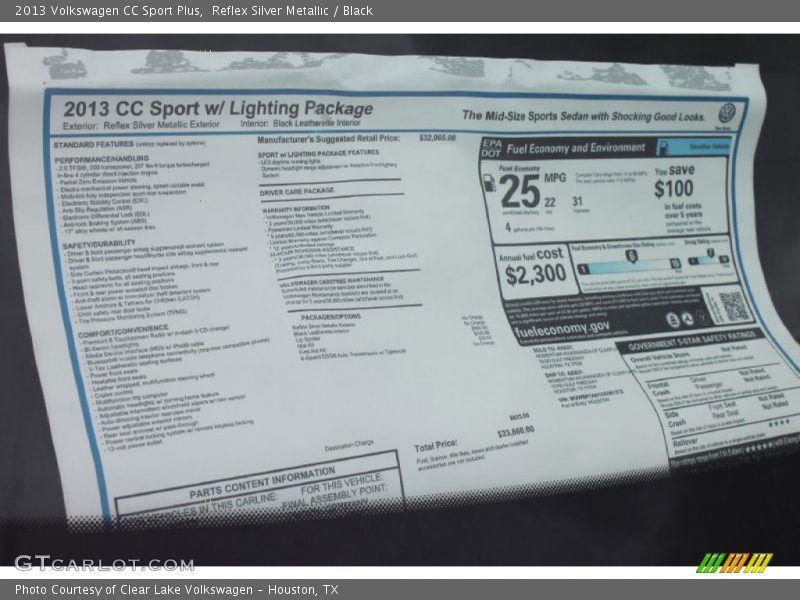 Reflex Silver Metallic / Black 2013 Volkswagen CC Sport Plus