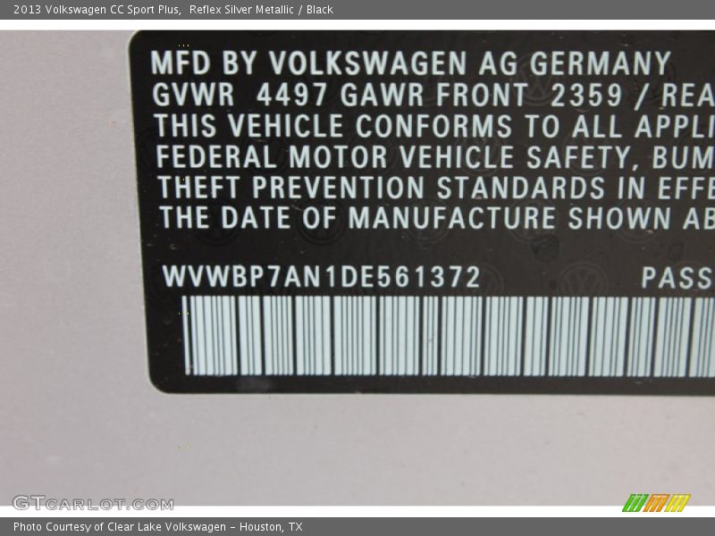 Reflex Silver Metallic / Black 2013 Volkswagen CC Sport Plus