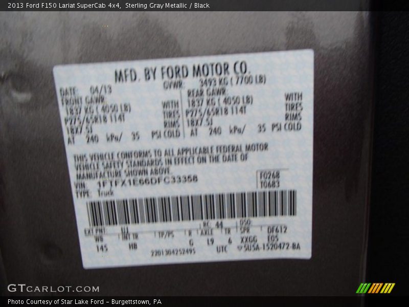 Sterling Gray Metallic / Black 2013 Ford F150 Lariat SuperCab 4x4