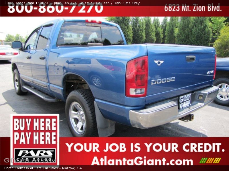 Atlantic Blue Pearl / Dark Slate Gray 2002 Dodge Ram 1500 SLT Quad Cab 4x4