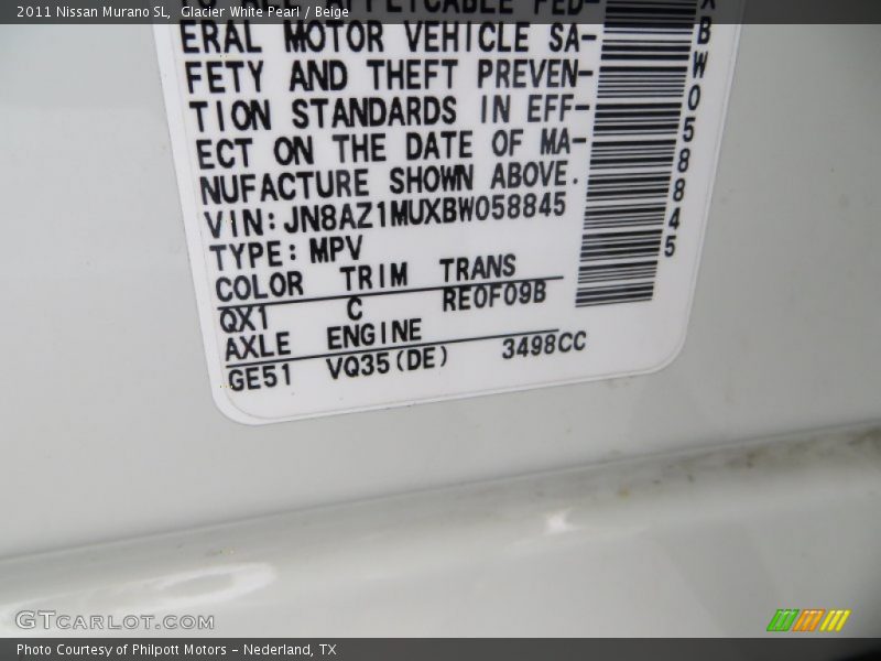 Glacier White Pearl / Beige 2011 Nissan Murano SL