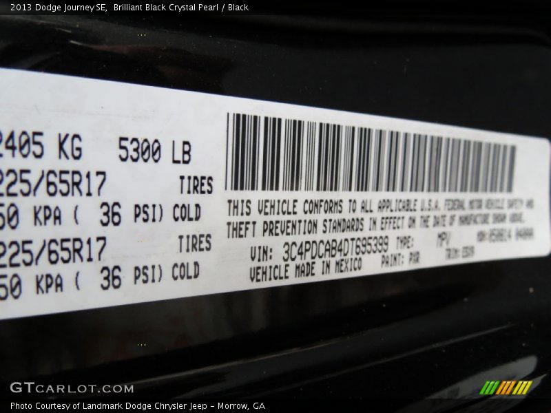 Brilliant Black Crystal Pearl / Black 2013 Dodge Journey SE