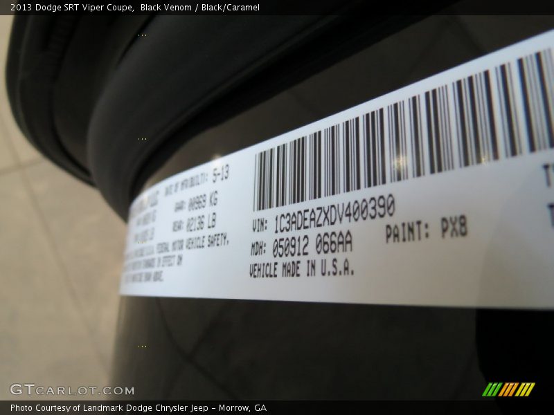 2013 SRT Viper Coupe Black Venom Color Code PX8