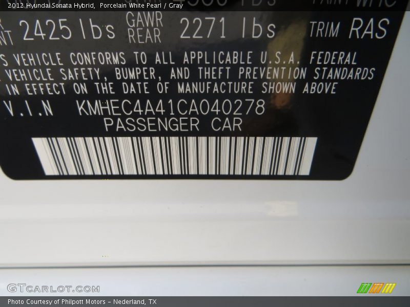 Porcelain White Pearl / Gray 2012 Hyundai Sonata Hybrid