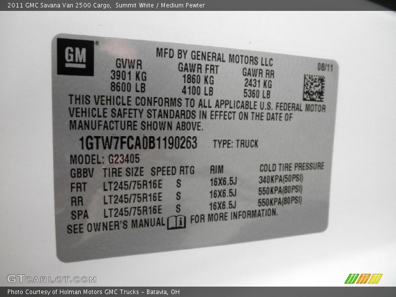 Summit White / Medium Pewter 2011 GMC Savana Van 2500 Cargo