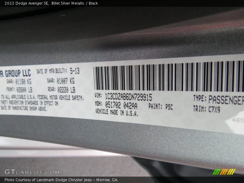 Billet Silver Metallic / Black 2013 Dodge Avenger SE