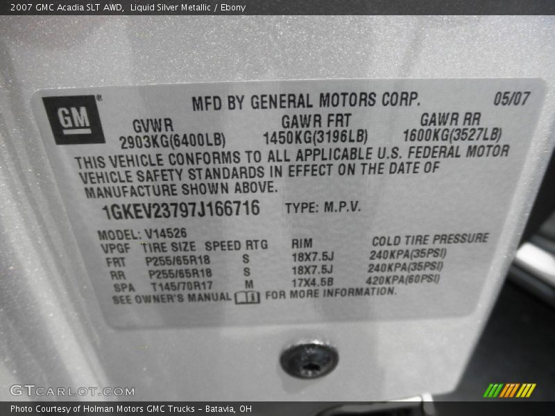 Liquid Silver Metallic / Ebony 2007 GMC Acadia SLT AWD