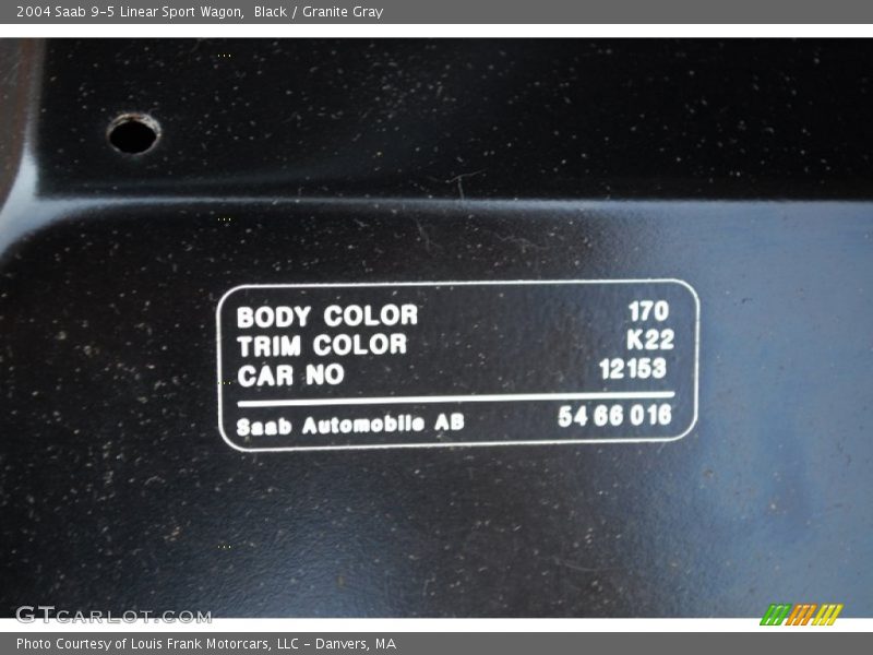 2004 9-5 Linear Sport Wagon Black Color Code 170